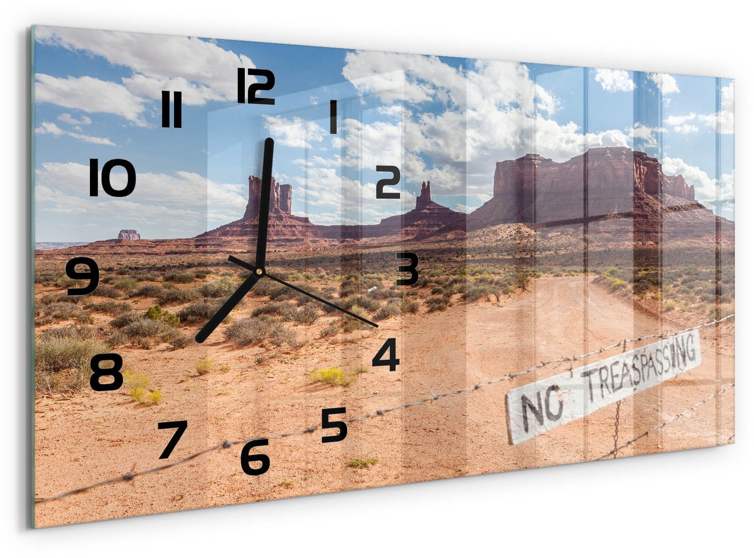 TULUP Wandklok - Arizona, Verenigde Staten Wandklok Glas Met Motief - 60x30 cm - Beige Decoratieve Glazen Klok - Zwarte handen - Rechthoekige Klok - Gekleurde Glazen Klok - Glazen Klok Met Print