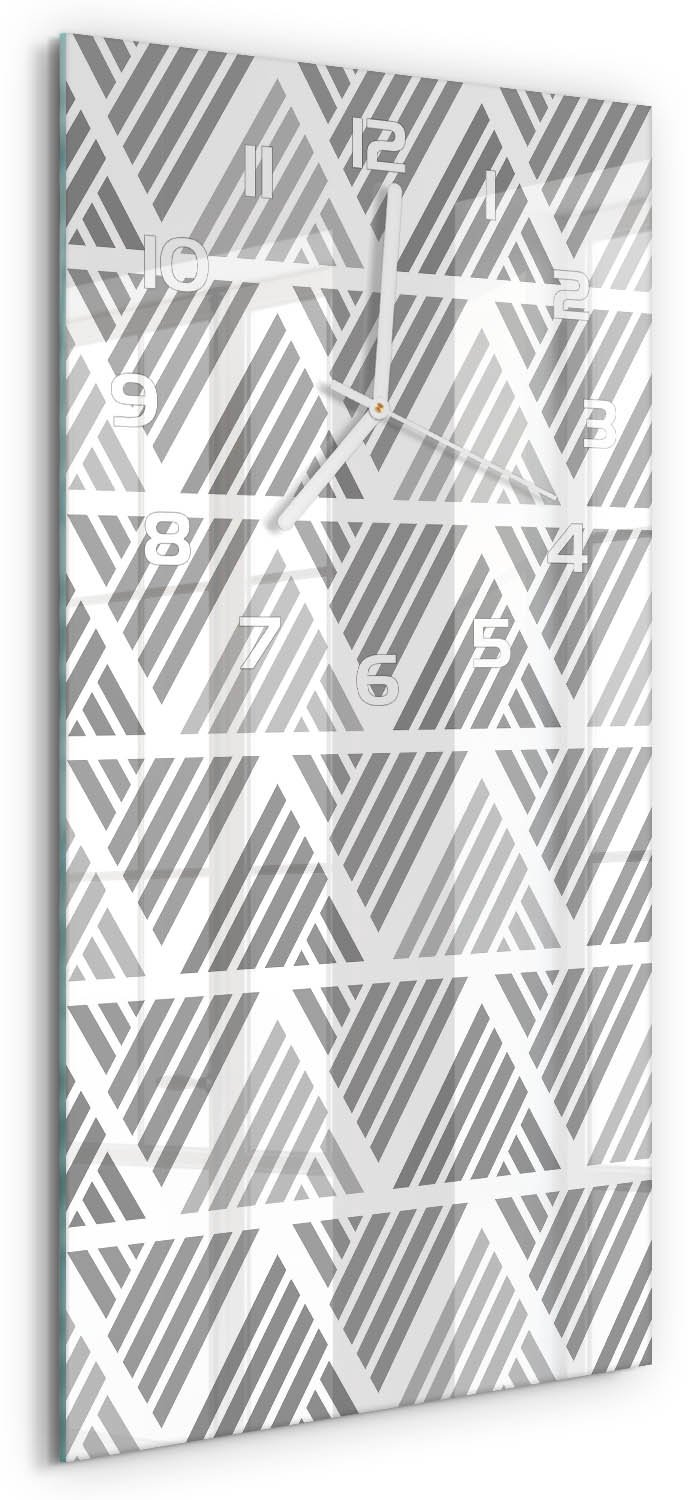 Tulup Wandklok - Geometrische achtergrond Glazen Klok Met Print - 30x60 cm - Grijs Wandklok Glas Met Motief - Witte handen - Rechthoekige Klok - Wandklok Glas Decoratie - Gekleurde Glazen Klok