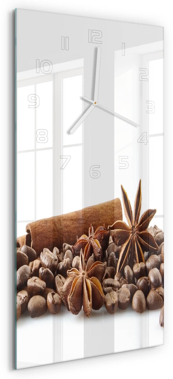 Tulup Wandklok - Kaneelkorrels Glazen Wandklok Design - 30x60 cm - Bruin Klok Glas Met Opdruk - Witte handen - Rechthoekige Klok - Wandklok Glas Met Motief - Decoratieve Glazen Klok