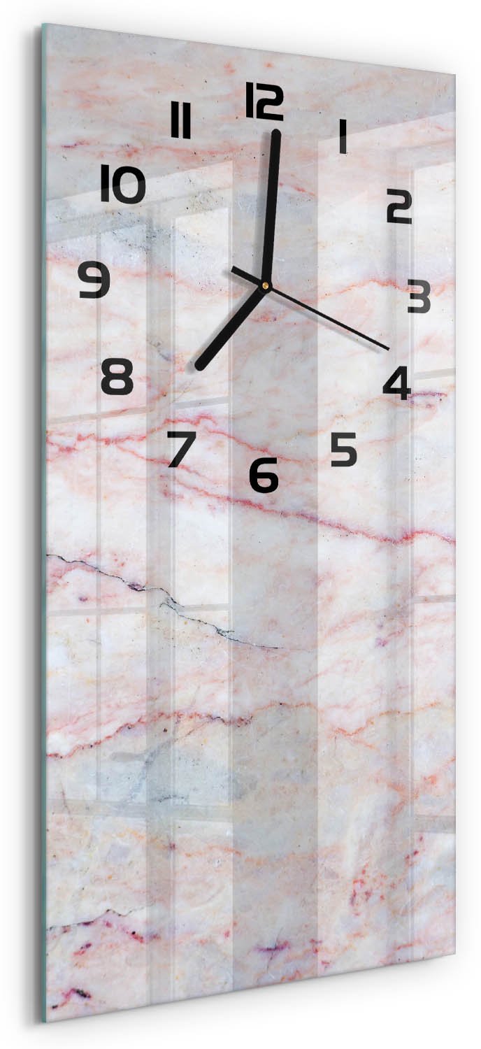 Tulup Wandklok - Marmer Decoratieve Glazen Klok - 30x60 cm - Beige Glazen Wandklok Design - Zwarte handen - Rechthoekige Klok - Glazen Klok Met Print - Wandklok Glas Met Motief