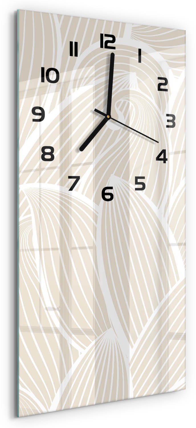 Tulup Wandklok - Bladpatroon Moderne Wandklok Glas - 30x60 cm - Beige Wandklok Glas Decoratie - Zwarte handen - Rechthoekige Klok - Glazen Wandklok Design - Klok Glas Met Opdruk