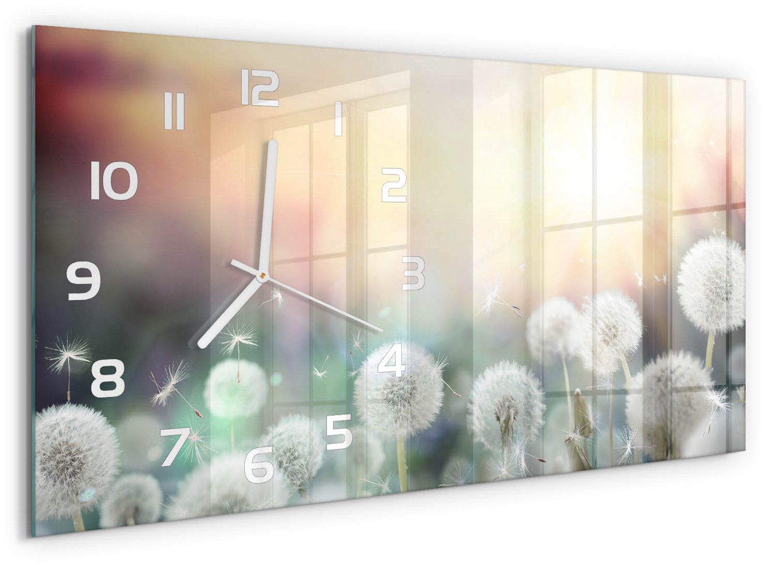 TULUP Wandklok - Ventilatorveld Wandklok Glas Decoratie - 60x30 cm - Wit Gekleurde Glazen Klok - Witte handen - Rechthoekige Klok - Klok Glas Met Opdruk - Moderne Wandklok Glas