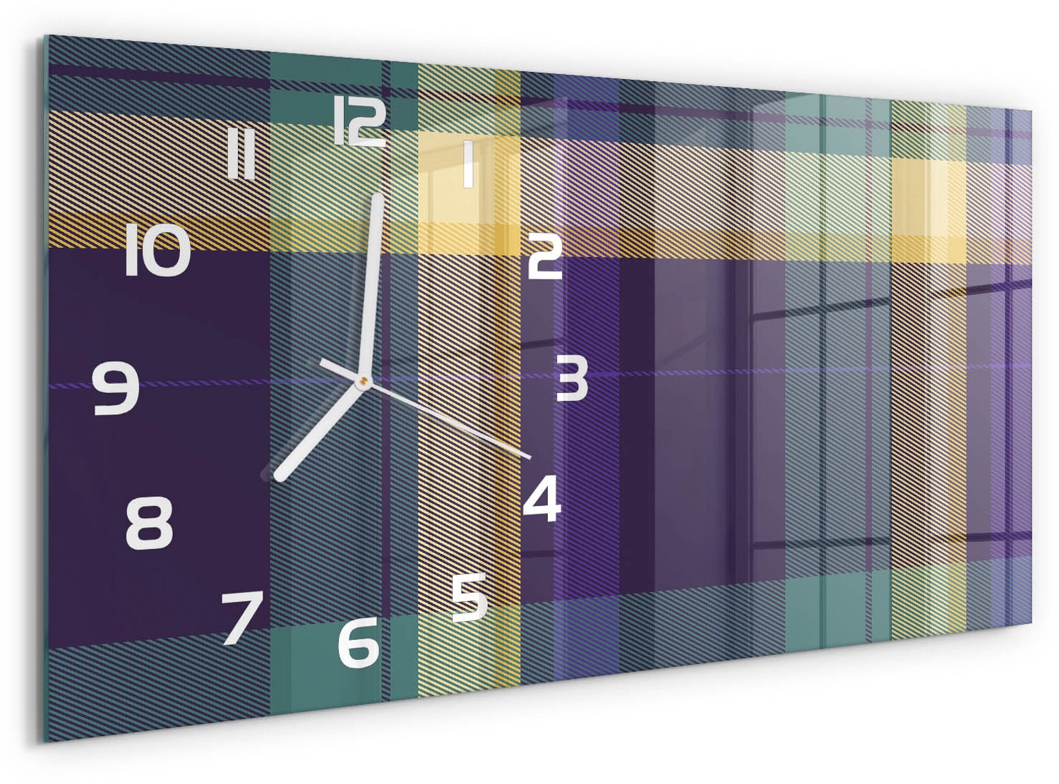 TULUP Wandklok - Mesh-textuur Decoratieve Glazen Klok - 60x30 cm - Paars Glazen Wandklok Design - Witte handen - Rechthoekige Klok - Glazen Klok Met Print - Wandklok Glas Met Motief