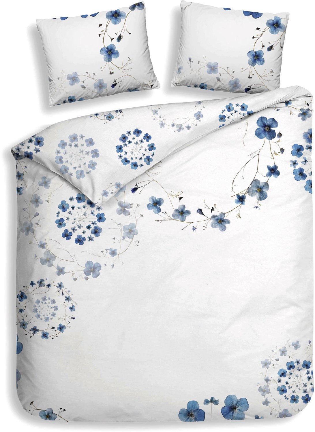 Heckettlane Dekbedovertrek Zoe - Dekbed met instopstrook - Wit - Dekbedovertrek van 100% Katoen-Satijn - Bloemen - 260x200-220 cm + 2 slopen 60/70 cm - Zakynthos