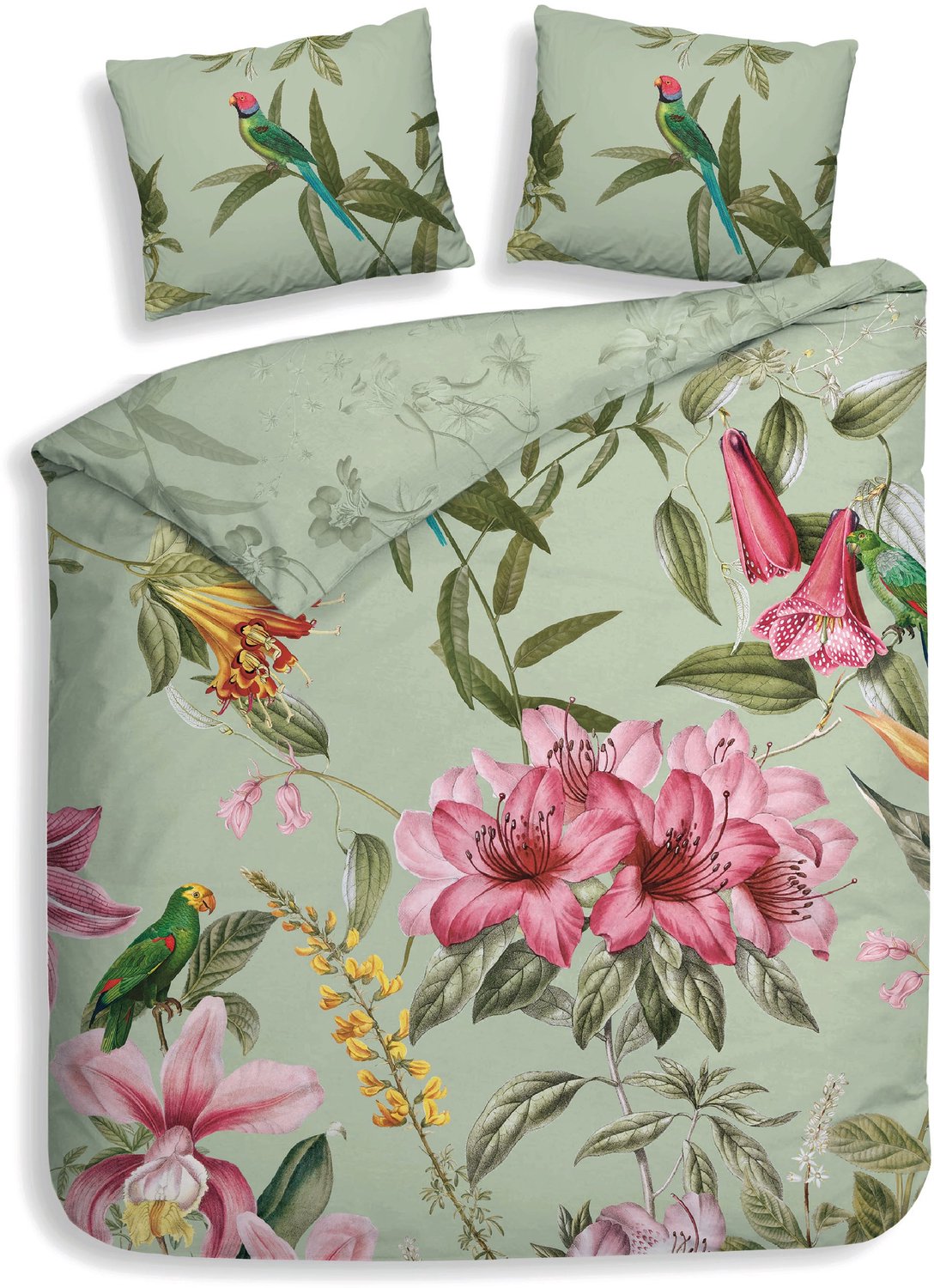 Heckettlane Dekbedovertrek Maribel - Reseda Green - Dekbedovertrek van 100% Katoen-Satijn - Bloemen - Dekbedovertrek 260x200-220 cm - Lits-Jumeaux XL - Palm Beach
