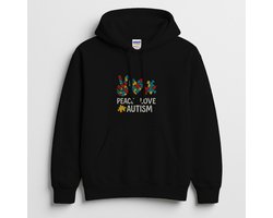 Autisme Hoodie – PEACE LOVE AUTISM – Kleurvolle Outfit – Unisex Hoodie voor Dames & Heren – Origineel Cadeau