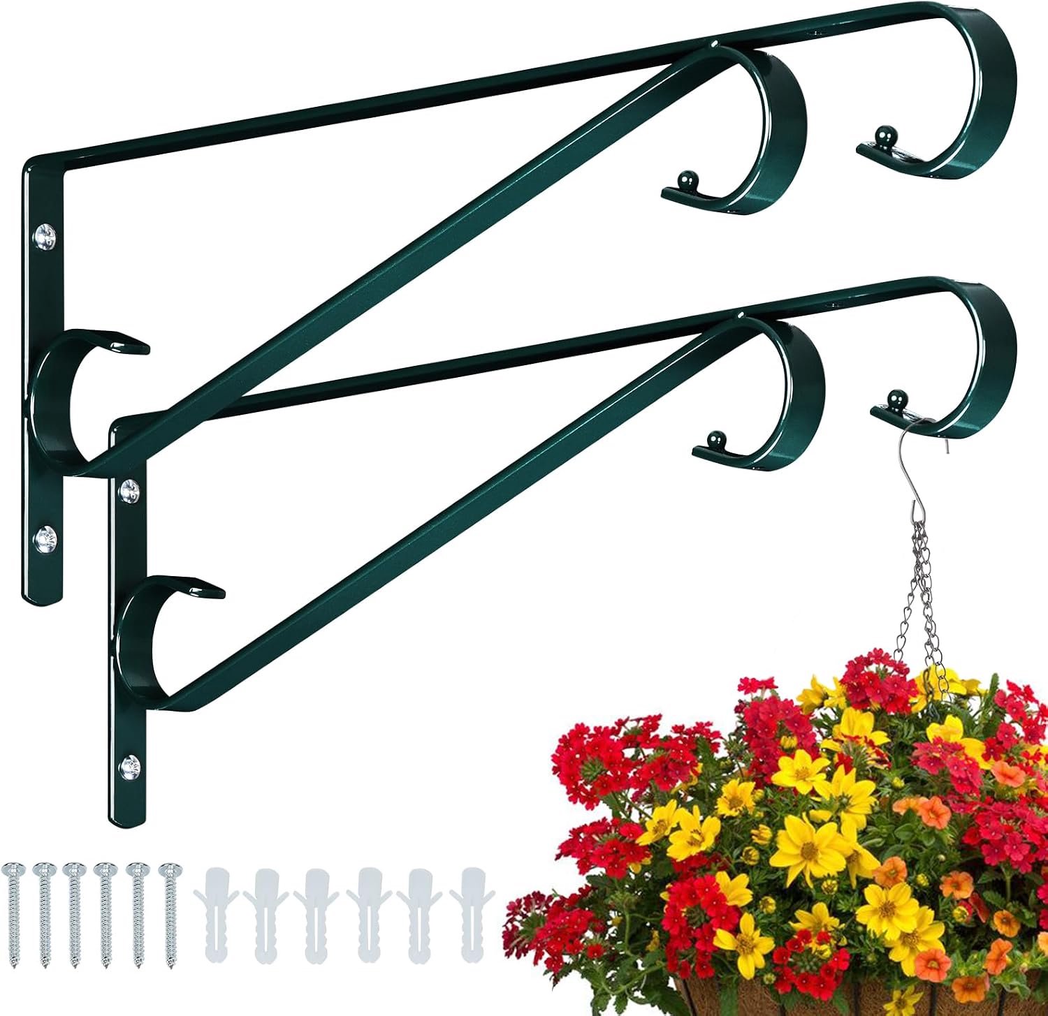 Hangers Outdoor (2 Pack-15.5 Inch Blackish ) Plant Hooks Heavy Duty Iron Plant Hanger Hook for Wall, Hanging Plant Bracket for Planters, Bird Feeders, Lanterns, Wind Chimes, Outdoor