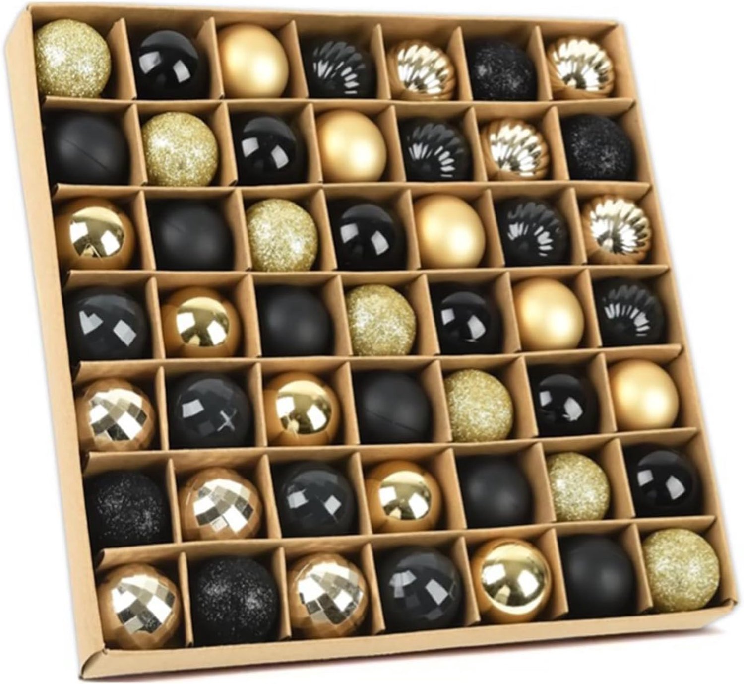 Kerstballen, kunststof, mini, klein, 49 stuks, zwart goud, kerstversiering voor het versieren van kerstbomen, schoorsteenmantels, kerstkransen, deuren (zwart goud, 3 cm, 49 stuks)