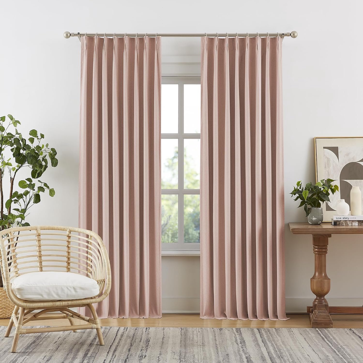 Oudroze verduisterende linnen gordijnen 92 inch lang - roze blush knijpplooi track gordijnen verduisterende gordijnen met haken virale plooi gordijnen voor meisjes slaapkamer kinderkamer, 127