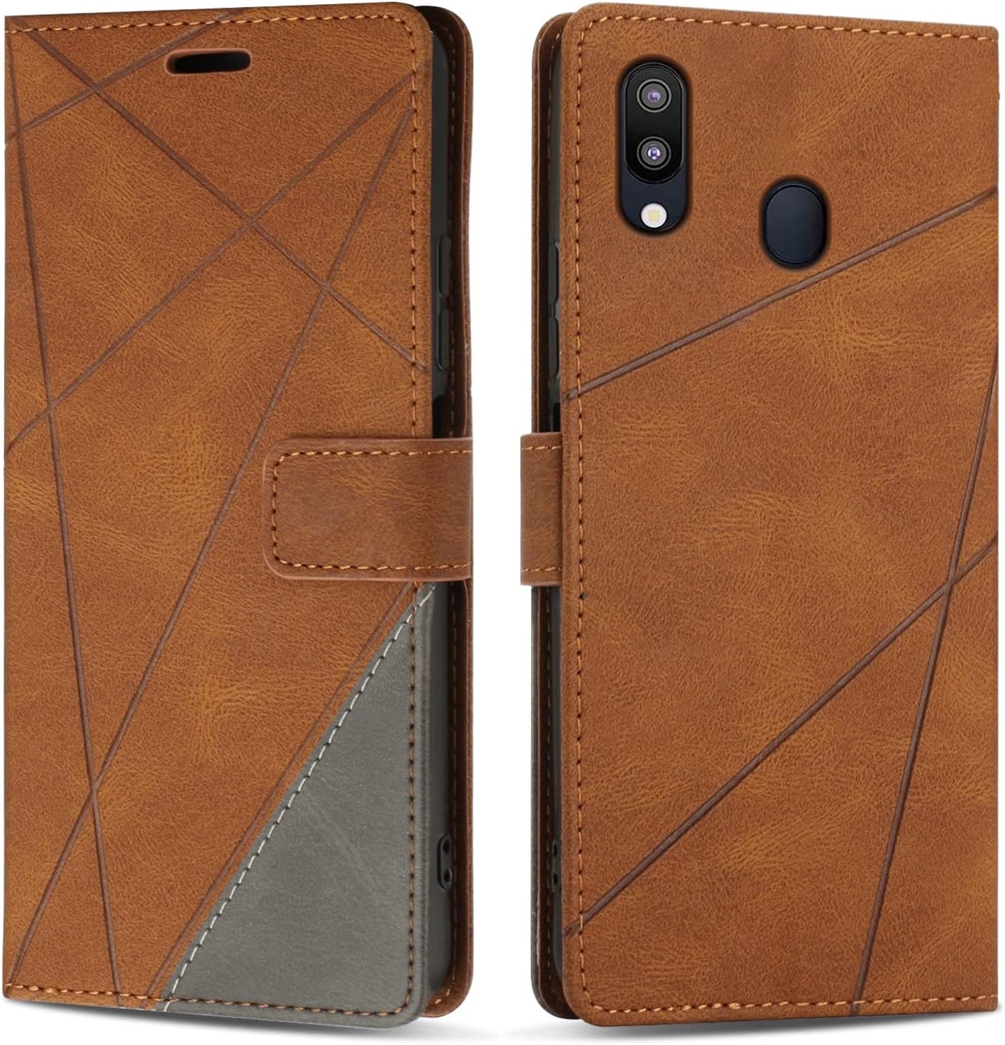 Hoesje voor Galaxy M20, Premium Lederen Portemonnee Beschermhoes Telefoonhoesjes met Kaartenvakken Beschermhoesje voor Galaxy M20, Bruin