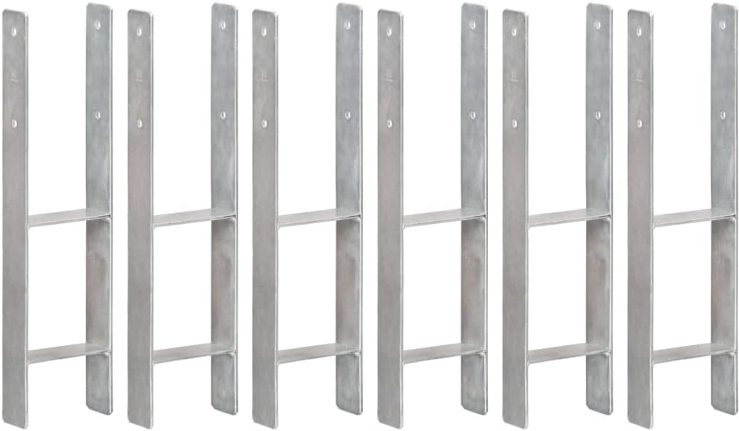 Set van 6 paaldragers 14 x 6 cm, H-anker, thermisch verzinkt staal voor tuinpalen, hekbouw, paalanker, bodemhuls