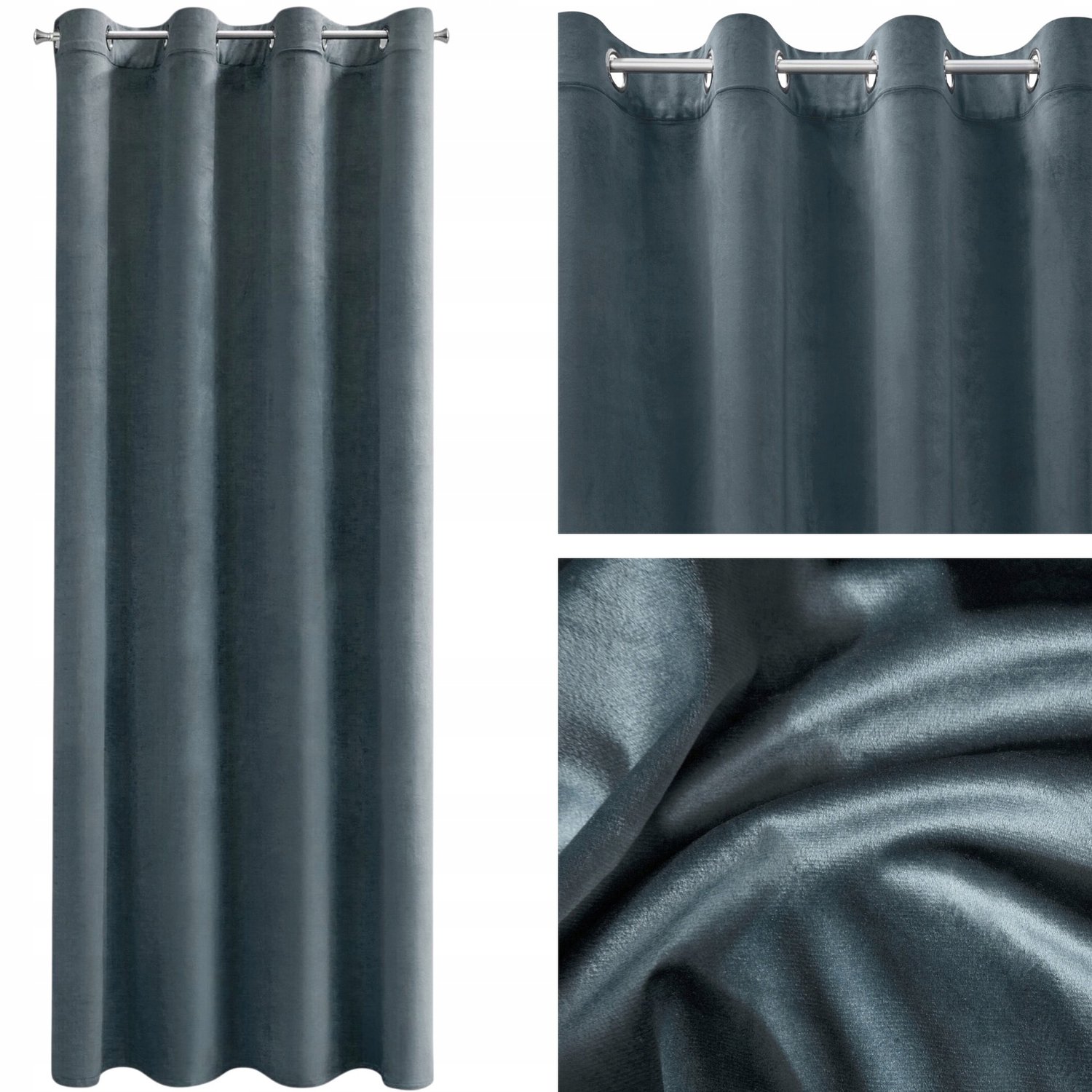 Nadine Velours Gordijn 140x250cm Zeegroen - Kant-en-klaar met Ring Goud