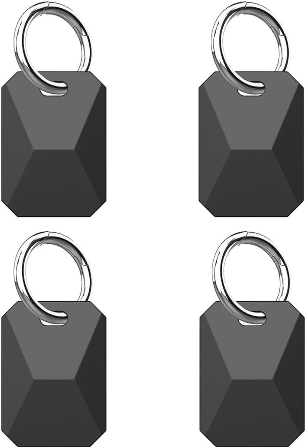 Set van 4 Siliconen Beschermhoesjes Compatibel met Apple AirTag 2e en 1e Generatie en Moto Tag 2, Waterdichte voor GPS Tracker/Itemfinder met Sleutelring voor Bagage Rugzak Hondenhalsband (Zwart)
