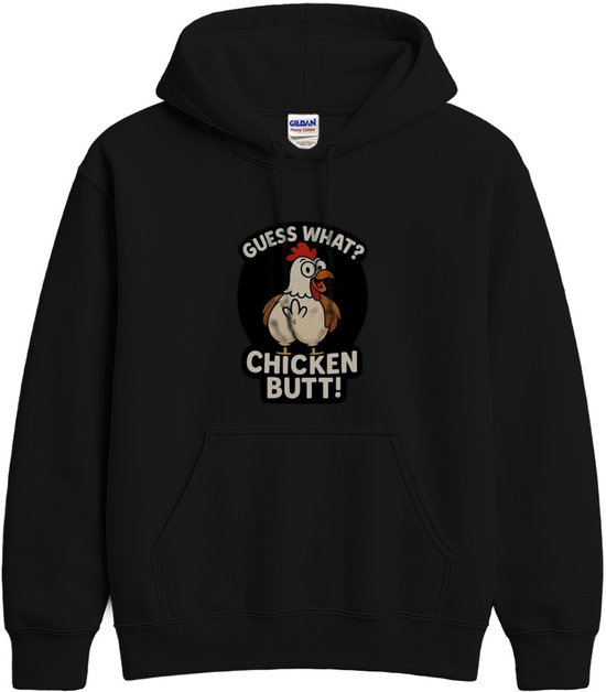 Grappig Kip Hoodie – GUESS WHAT? CHICKEN BUTT! – Humor Outfit – Unisex Hoodie voor Dames & Heren – Leuk Cadeau