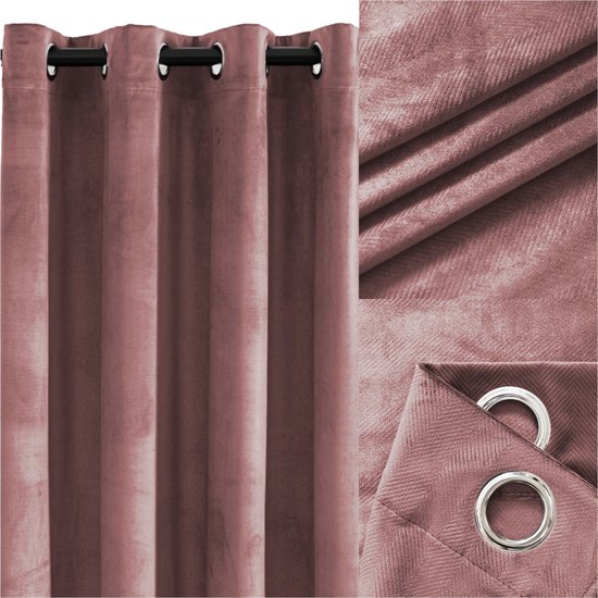 Kant-en-klaar Velours Gordijn Visgraat 140x250 cm - Oud Roze