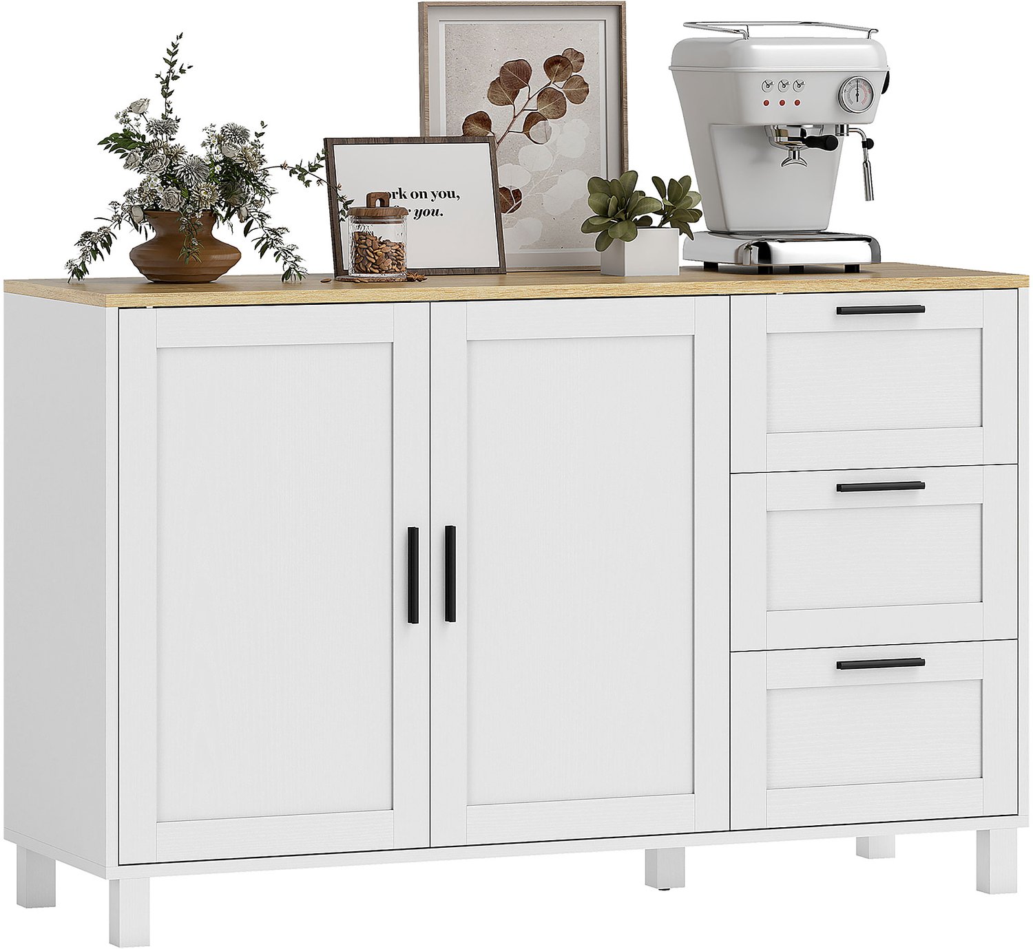 Homcom Sideboard-Spanplatte-120 x 38 x 76 cm-Weiß Wit