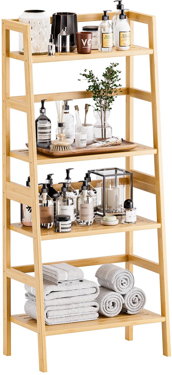 Bamboe boekenkast 4 lagen ruimtebesparend ladderrek multifunctioneel opbergrek voor badkamer woonkamer kantoor 125 cm