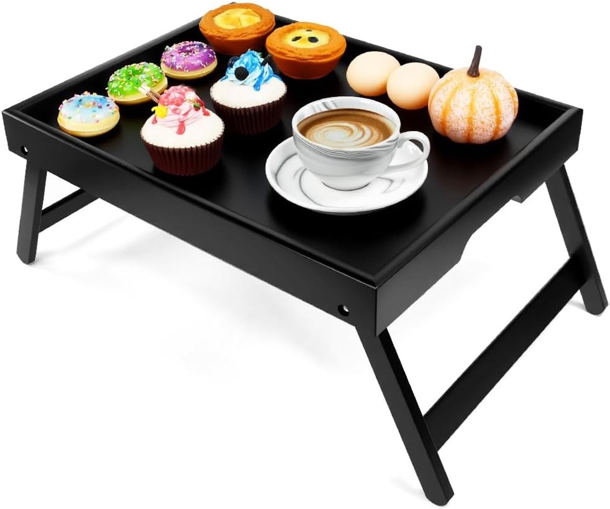 Inklapbare Bamboe Eettafel - Zwart - 40 x 30 x 19 cm - Duurzaam en Ruimtebesparend - Voor Binnen en Buiten