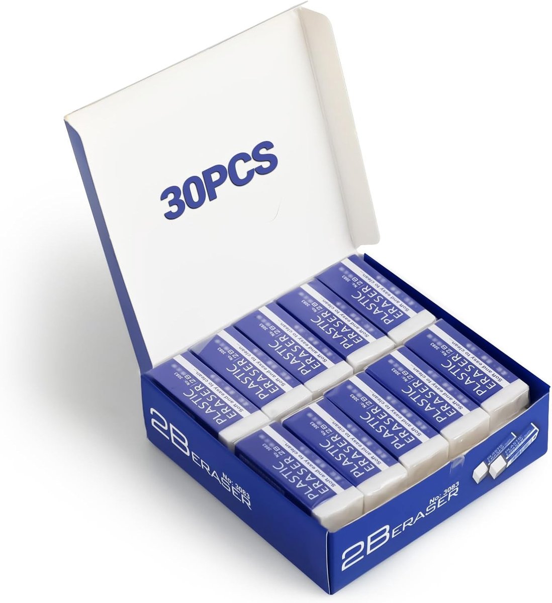 30 Stuks Gum 2B 6 x 2 x 1 cm Plastic voor School, Kantoor, Tekenen en Schilderen, Wit