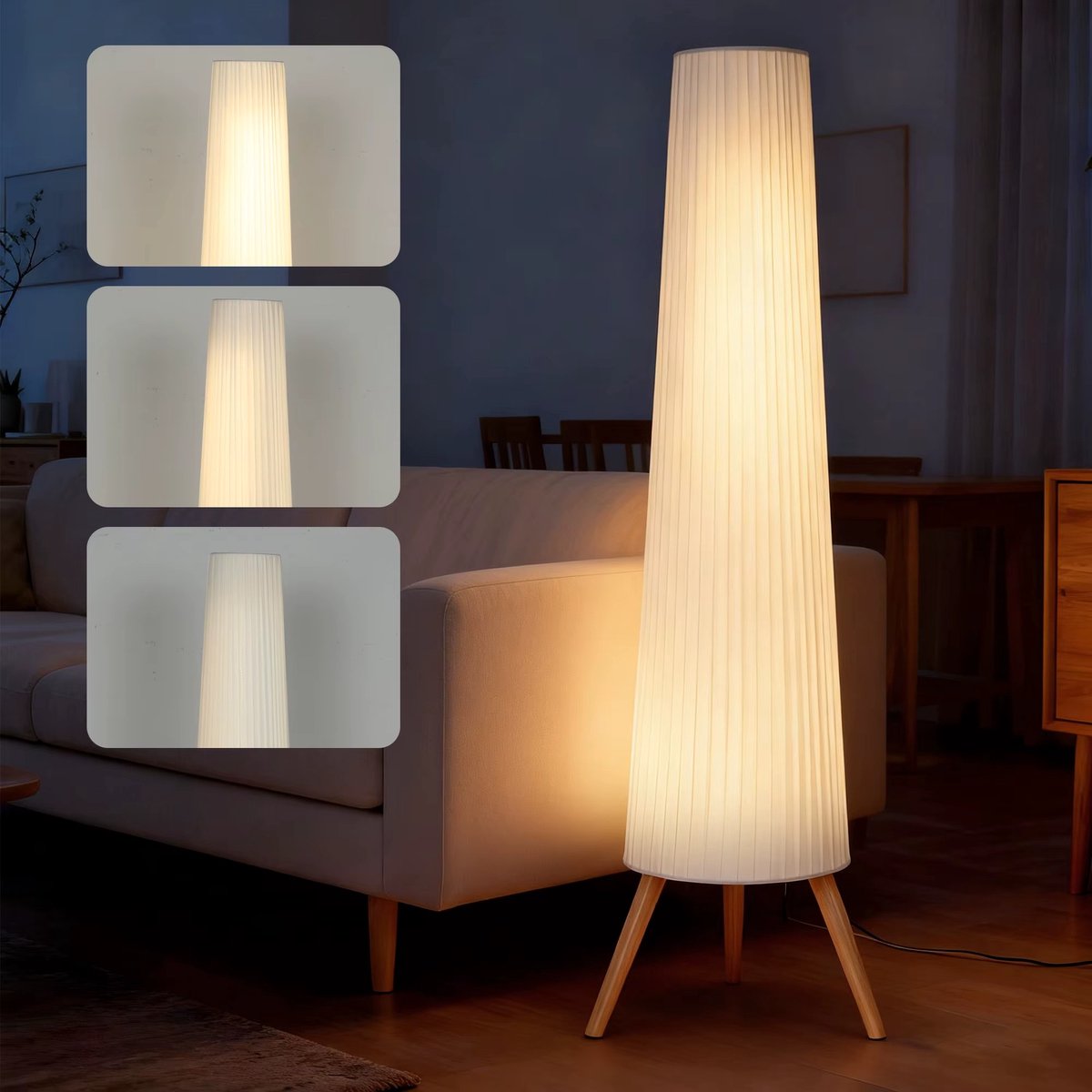 CreateEcom Lamp - Vloerlamp - staande lamp - Vloerlamp met Statief - Verstelbare Helderheid 3 Niveaus - 153 cm hoog - Wit