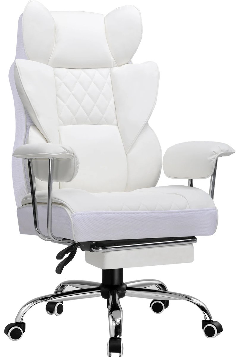 VILIMA - Ergonomische bureaustoel - Gamestoel - Stoel - Comfortabel - Verbrede zitting - Incl. voetensteun - Wit - 75×72×115cm