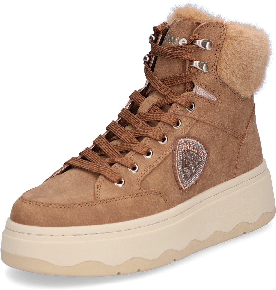 Blauer dameslaarzen met veters Maribel cognac
