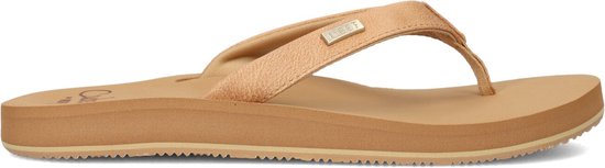Bruine Reef teenslipper met een zacht suède bandje en een dikke zool.