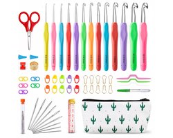 Kaiyaya - Haaknaalden set - 63 stuks met ergonomische siliconen handgreep - aluminium 2 mm tot 10 mm - inclusief accessoires en opbergtas