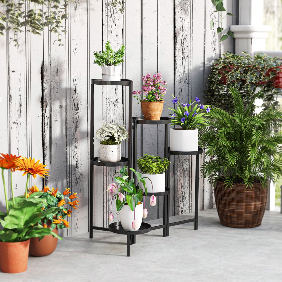 Plantenstandaard – 6 Laags, 60 x 40 x 80 cm – Metaal – Zwart – Klapbaar voor Binnen en Buiten