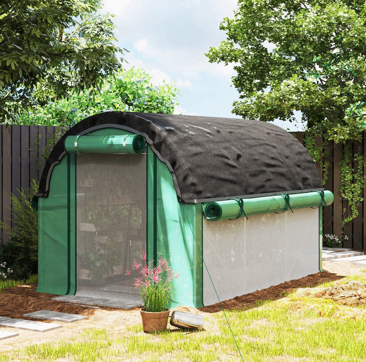 MODFU - Tunnelkas - 3 X 2 X 1,98 M - 6 Ramen - Roldeur - Kunststof - Groen