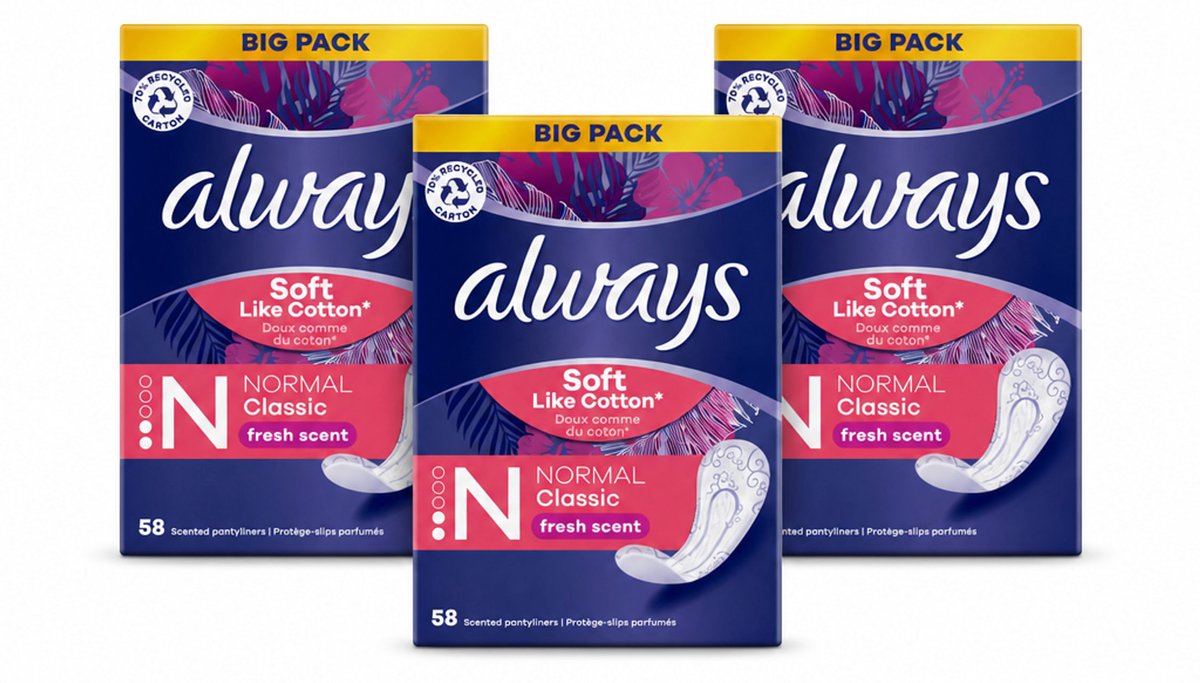 3 x Always - Inlegkruisjes - Normal - Fresh - Voordeelverpakking - Bulkverpakking - 3 stuks