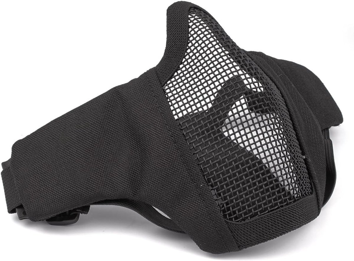 Airsoft masker - Zwart - Half gezichtsmasker - Stalen mesh met verstelbare elastische band - Voor outdoor en paintball