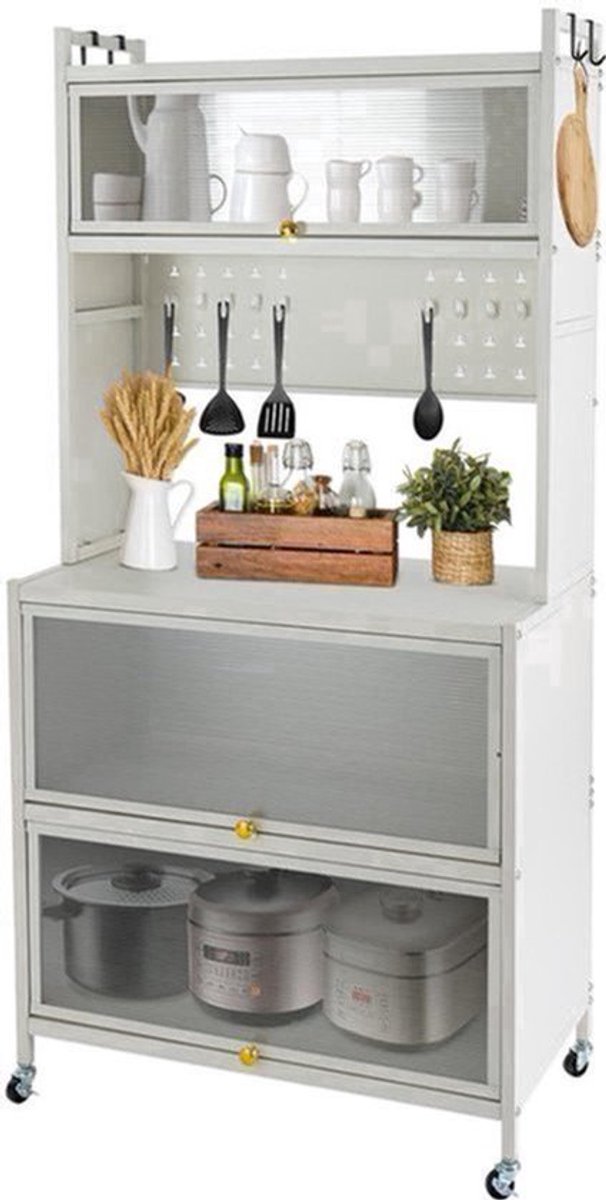 Heavy-Duty Mobile Storage Cabinet – Opbergkast – Organizer Rek – Stellingkast – Opbergsysteem – Carbon Stalen Constructie – 199,58 KG Draagvermogen – Witte Kleur