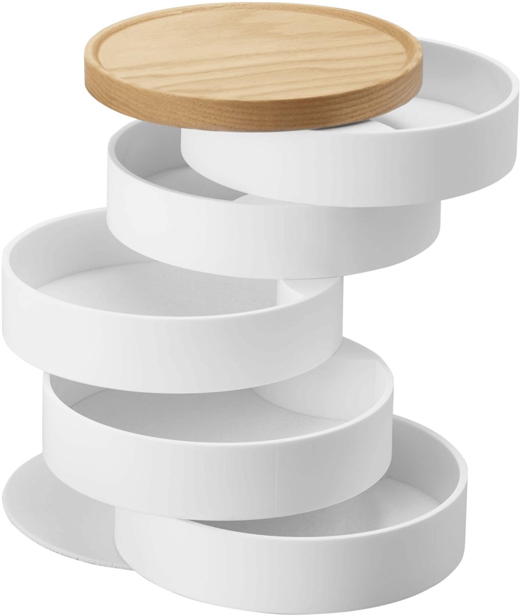 Elzusha - Vijflaags Accessoire Opbergdoos - Wit met Houten Deksel