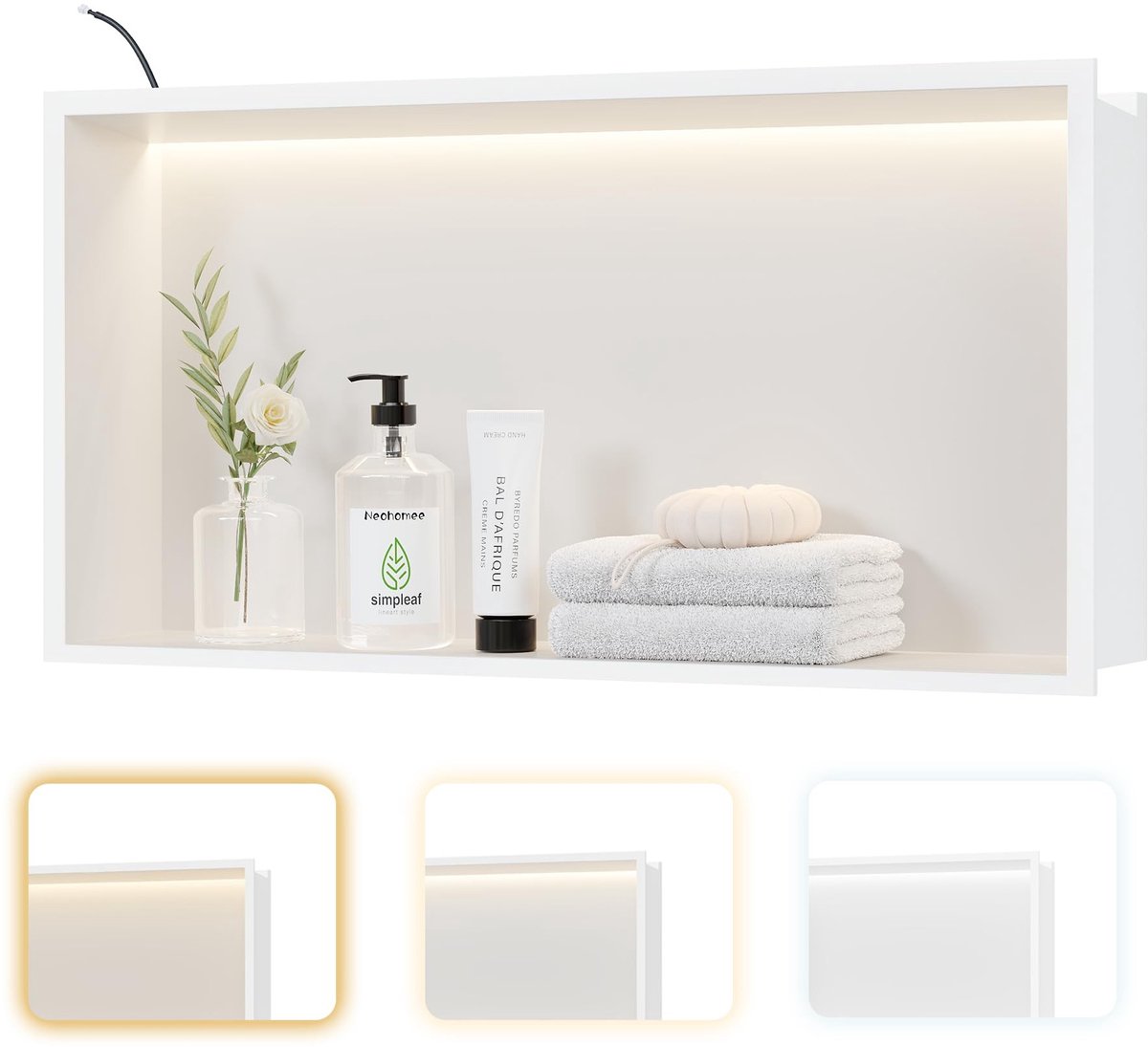 Elzusha - Wandniche Douche Rek met LED Verlichting - Wit - 60x30cm