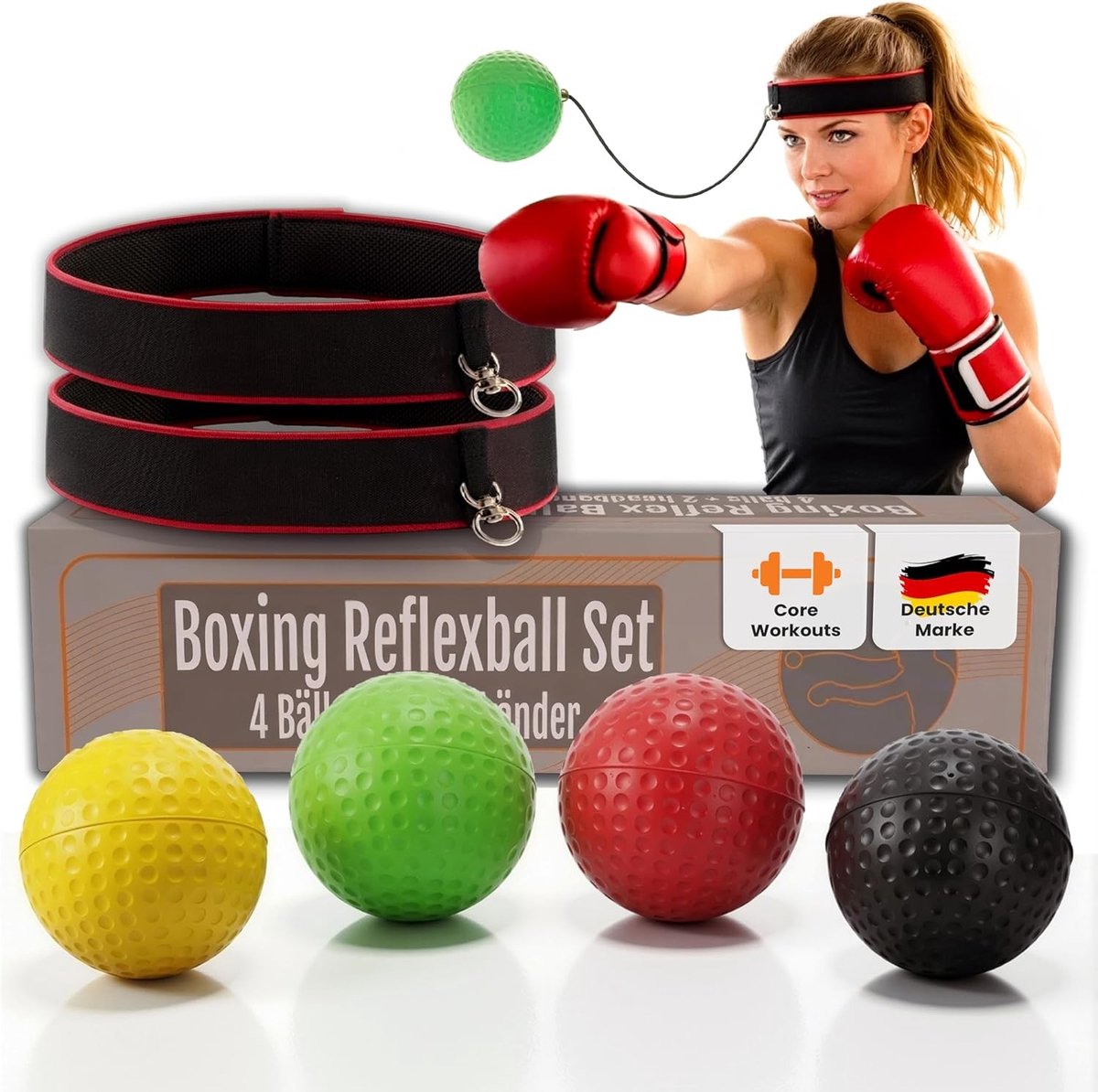 Boksreflexbal Set - Multi-kleur - 4 Ballen & 2 Voorhoofdbanden - Duurzame Trainingsset voor Boksen en Kickboksen