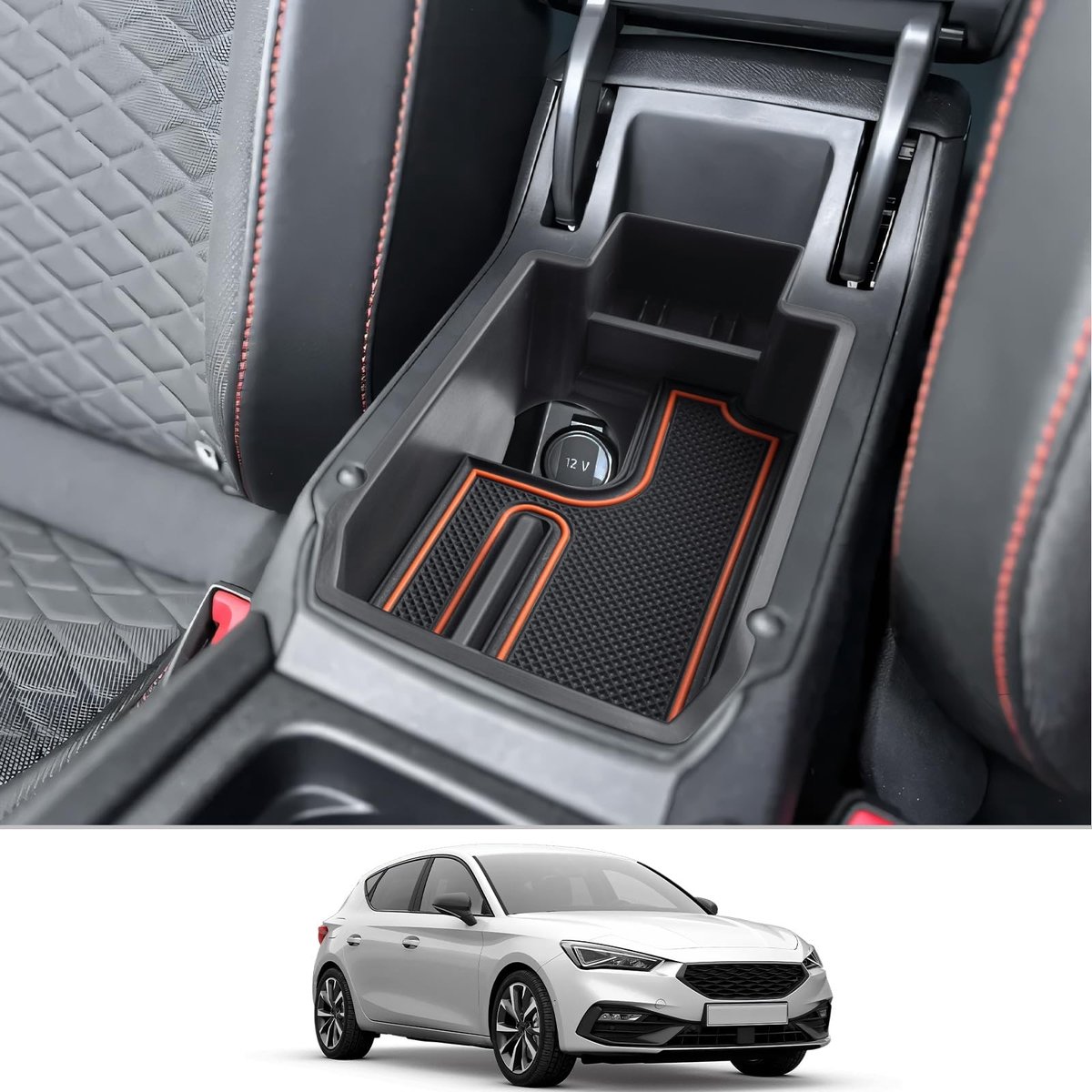 Elzusha - Center Console Organizer - Opbergdoos voor Seat Leon mk4 en Cupra Formentor - Oranje