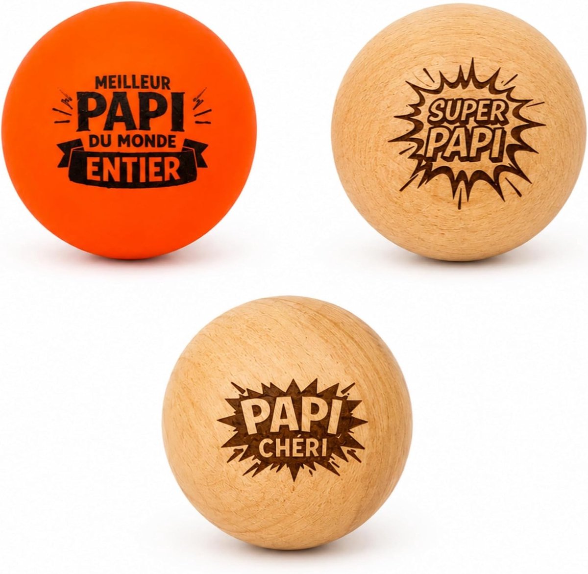 Set van 3 Houten Pétanque Varkens - Hout - 3 cm - Gegraveerd met Grappige Boodschappen - Voor Opa
