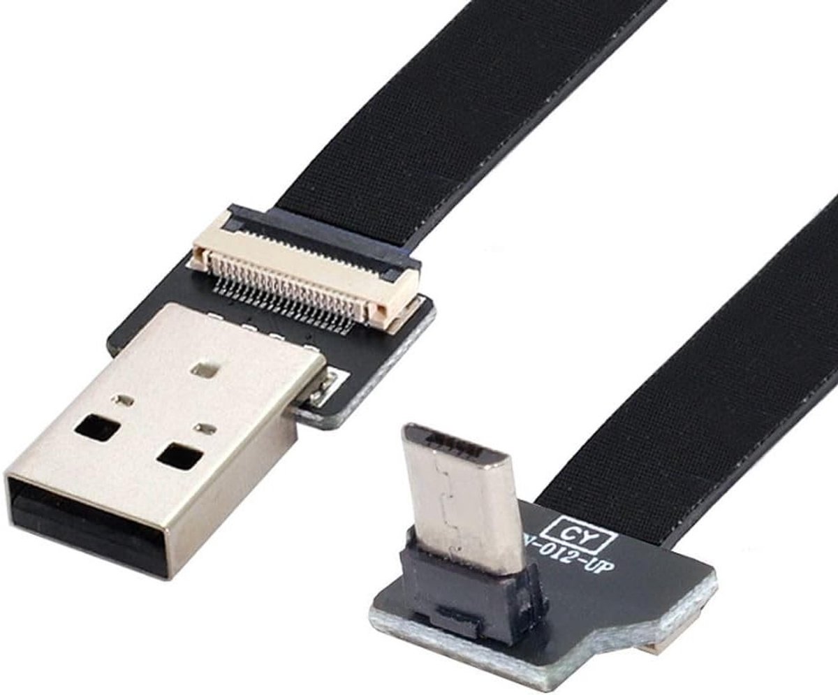50cm Up Angled USB 2.0 Type-A naar Micro USB 5Pin Datakabel - Flat Slim FPC Kabel voor FPV, Smartphone en Dataoverdracht