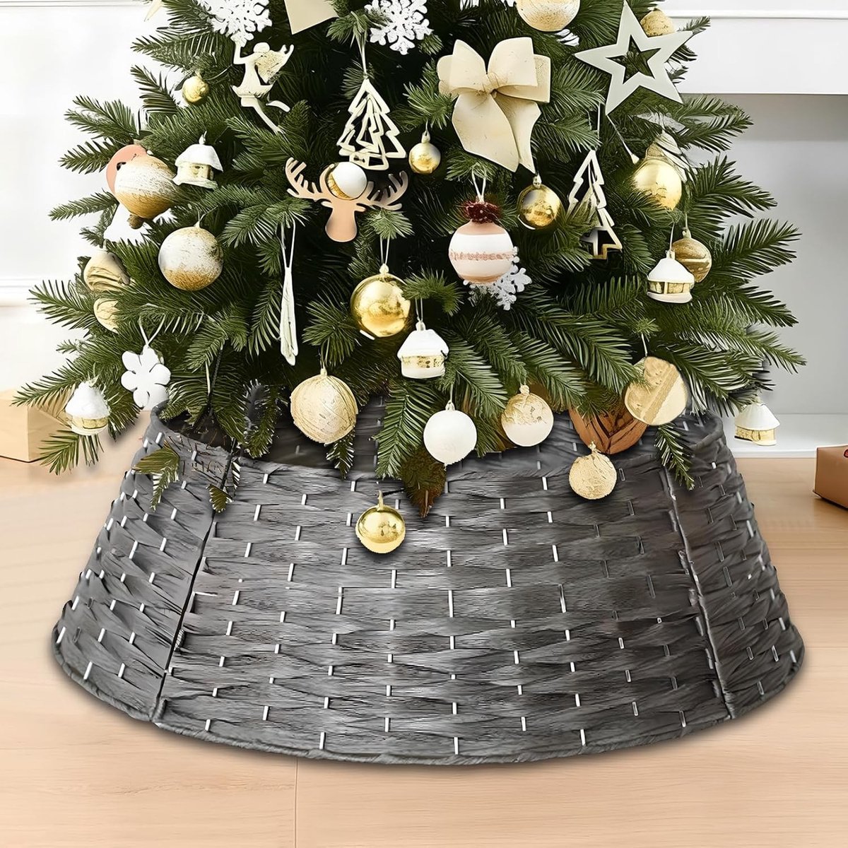 Decoratieve Kerstboomkraag 60 x 40 cm, Sequins voor Kerstboom, Kerstversiering voor Thuis, Grijs, Luxe Decoratie