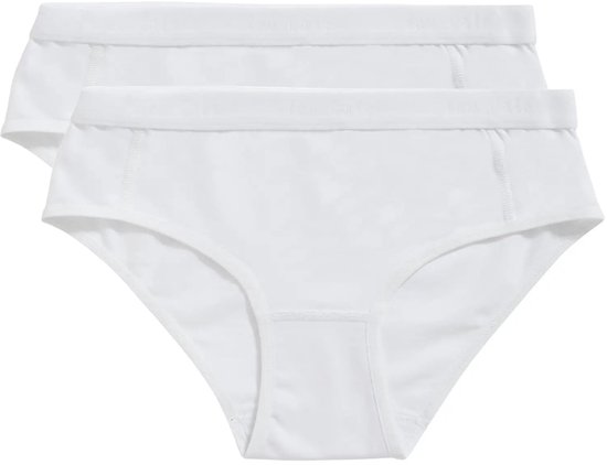 Set van twee witte slips met elastische tailleband en ten Cate logo.