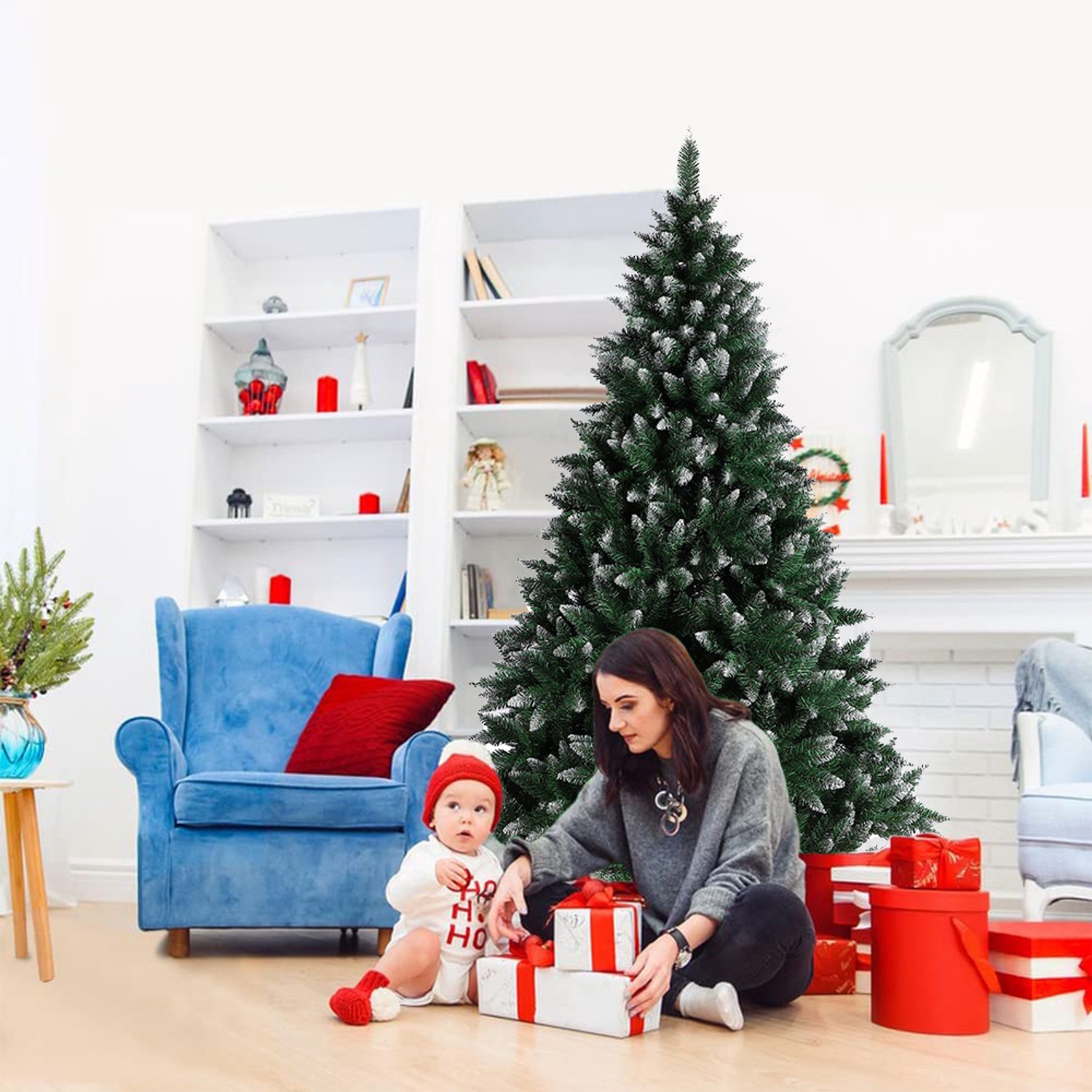 PIPIPOXER Kunstkerstboom met sneeuw - 210cm - kerstboom-Realistische Kunststof Kerstboom - als kerstversiering - 1100 takken – foto 5
