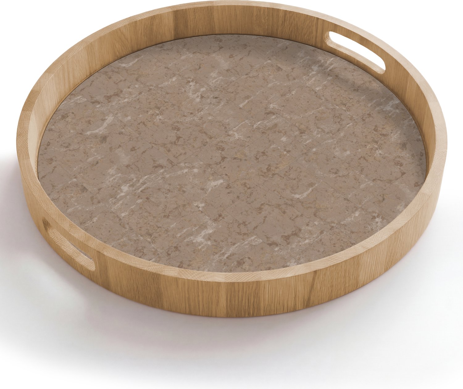 Dienblad rond 50x50 cm - Schootdienblad hout - Patroon - Kalksteen - Beige - Borrelplank rechthoek - Plateau houten dienbladen