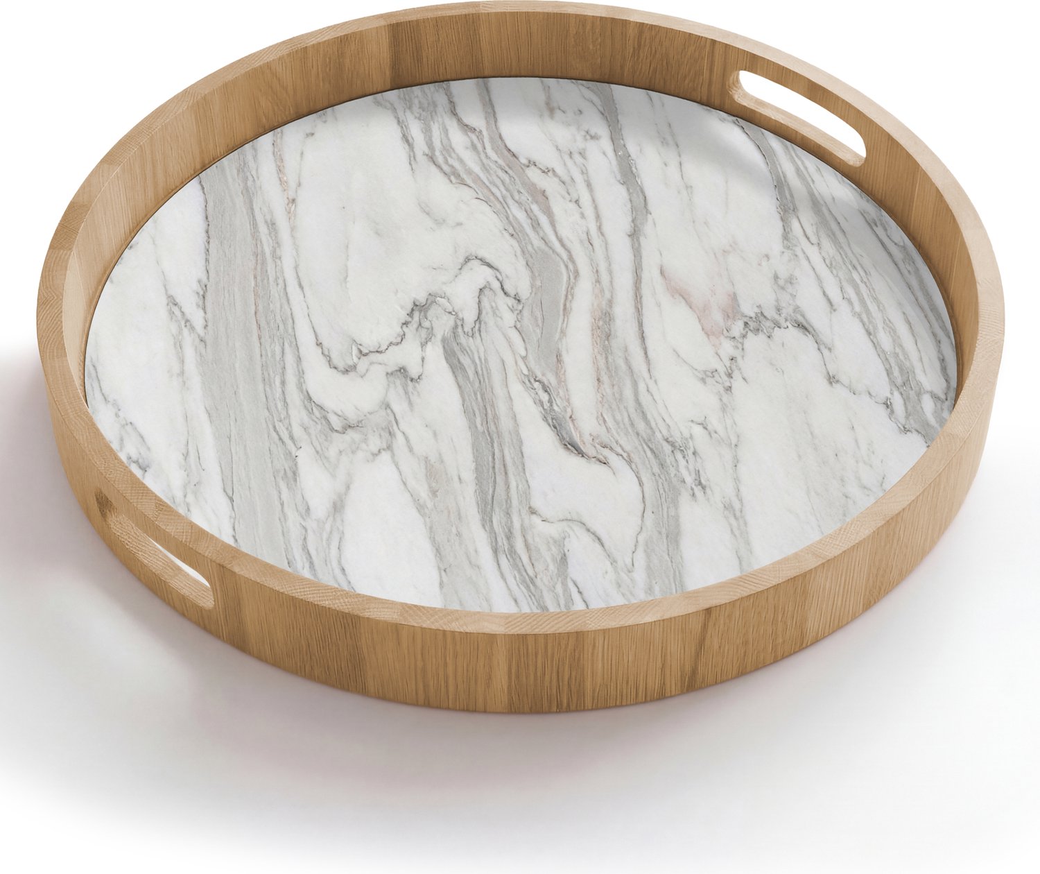 Dienblad rond 50x50 cm - Schootdienblad hout - Marmer - Wit - Grijs - Structuur - Modern - Borrelplank rechthoek - Plateau houten dienbladen