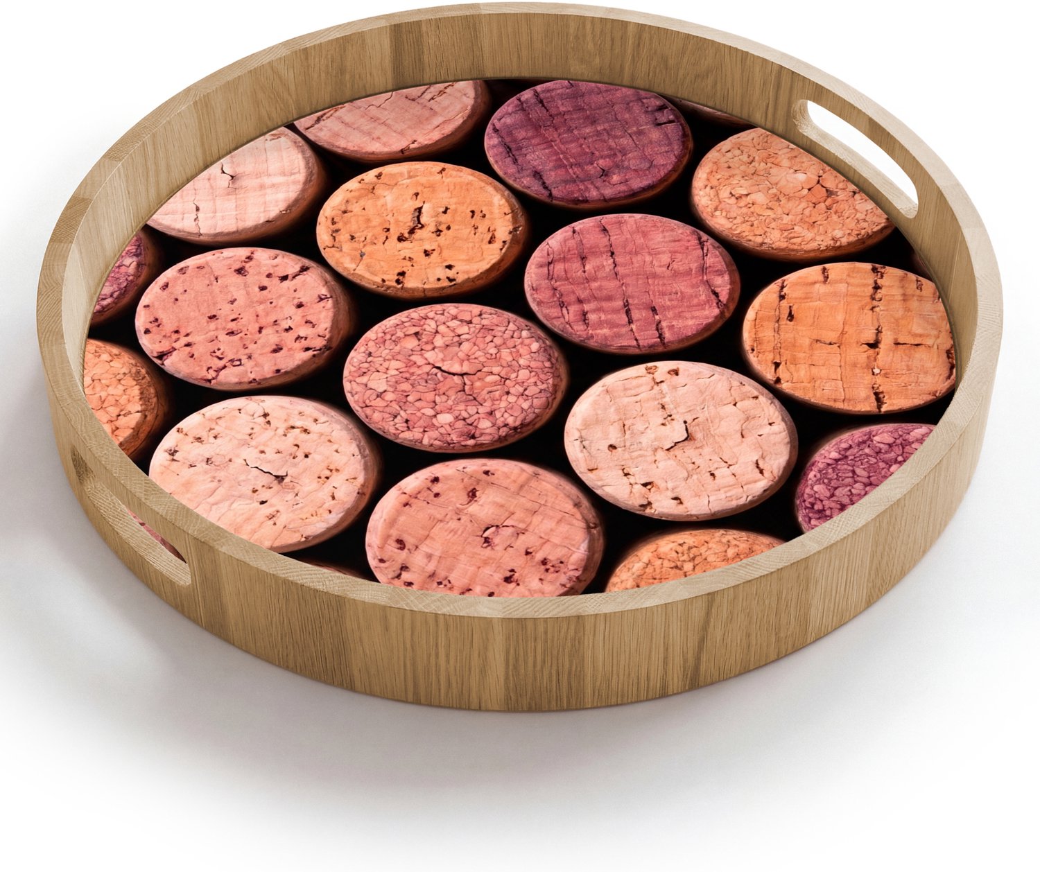 Dienblad rond 40x40 cm - Schootdienblad hout - Kurk - Patroon - Abstract - Modern - Rood - Borrelplank rechthoek - Plateau houten dienbladen