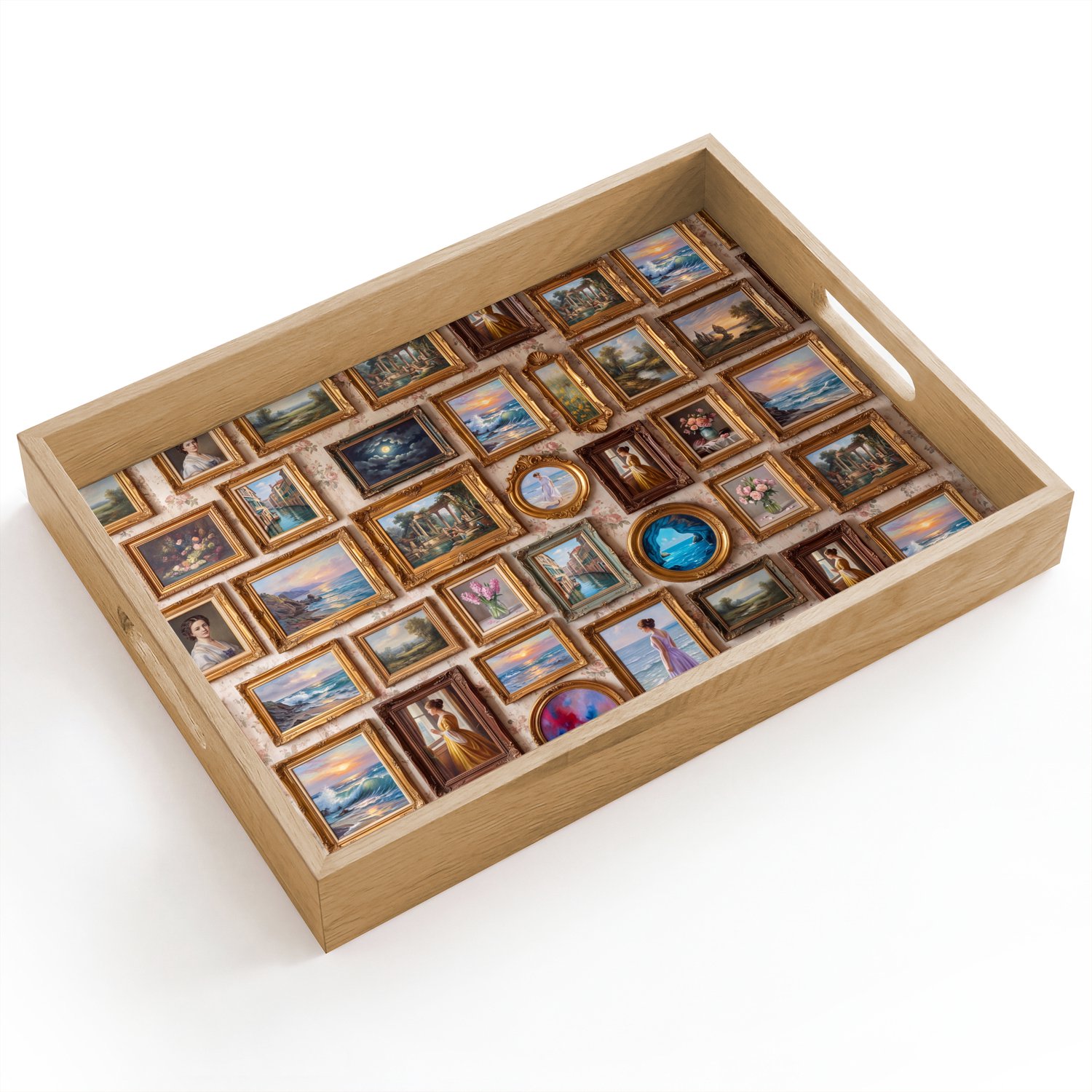 Dienblad hout 40x30 cm - Schootdienblad - Interieur - Kunst - Collectie - Klassiek - Goud - Borrelplank rechthoek - Plateau dienbladen