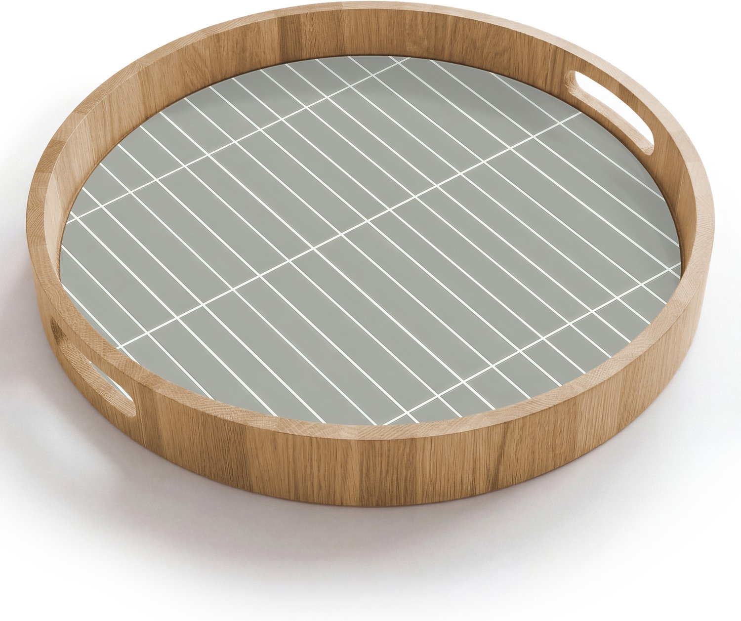 Dienblad rond 40x40 cm - Schootdienblad hout - Wandtegel - Verticaal - Lichtgrijs - Borrelplank rechthoek - Plateau houten dienbladen