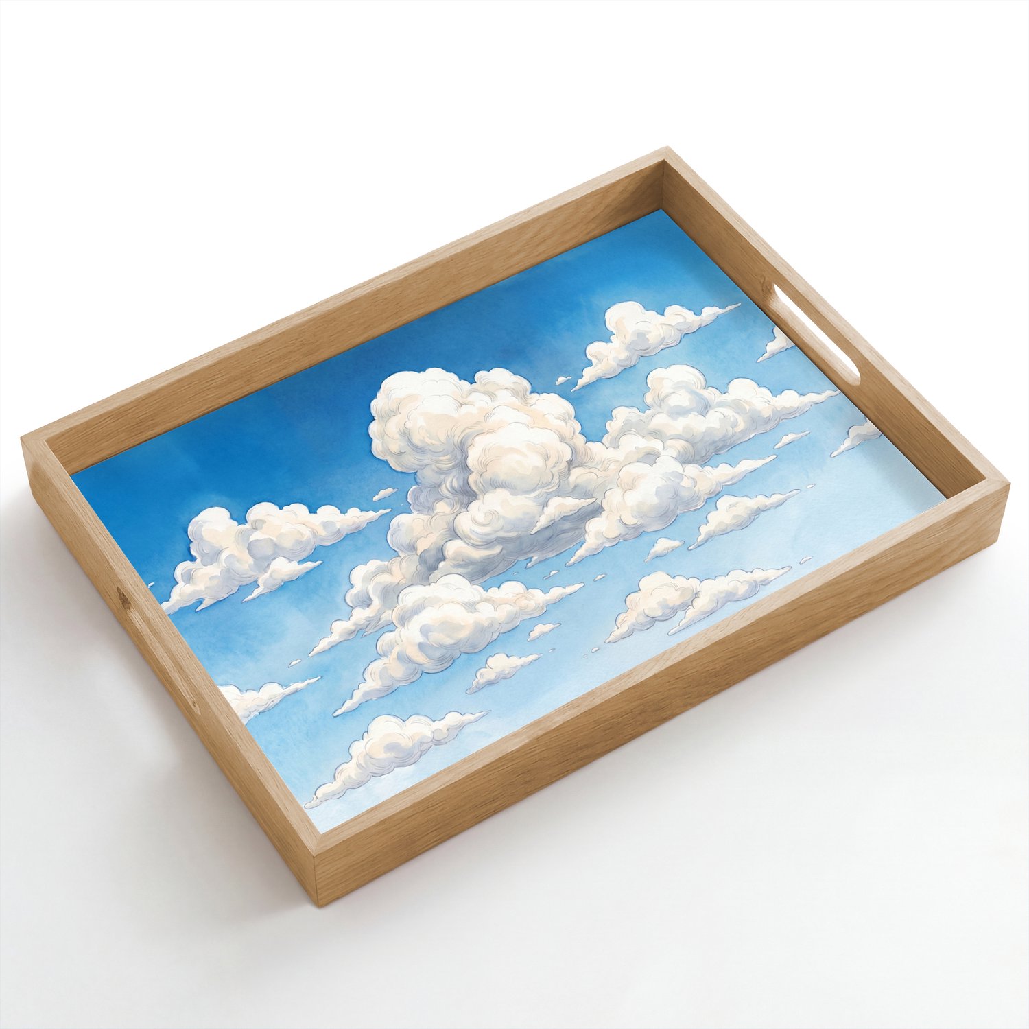 Dienblad hout 50x35 cm - Schootdienblad - Wolken - Blauwe lucht - Natuur - Modern - Wit - Borrelplank rechthoek - Plateau dienbladen