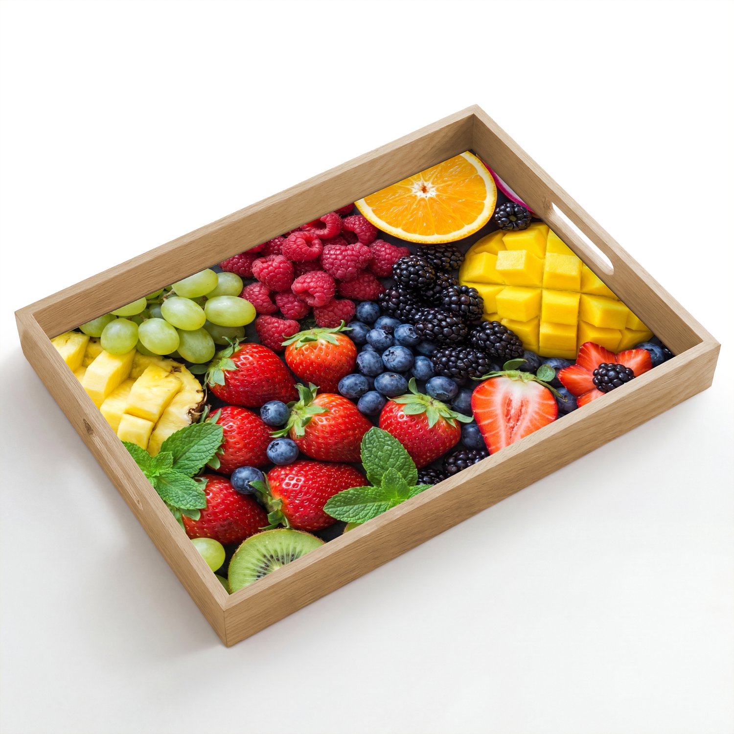Dienblad hout 50x35 cm - Schootdienblad - Fruit - Vers - Kleurrijk - Eten - Borrelplank rechthoek - Plateau dienbladen