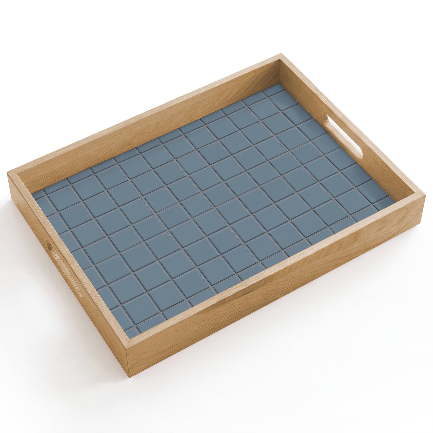 Dienblad hout 40x30 cm - Schootdienblad - Patroon - Tegel - Blauwgrijs - Borrelplank rechthoek - Plateau dienbladen